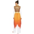 thumbnail image 2 of Raenseen Womens Worship Praise Dance Dress Glittery Sequined Bodice Gradient Mesh Irregular Hem Dresses Gold XL, 2 of 7