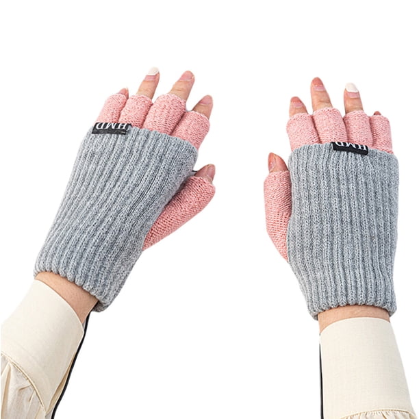 Bearachild Guantes sin dedos de tela Otoño Suave Unisex Portátil Térmico Calentamiento rápido Manoplas lavables a mano Protector de manos Suministros térmicos gris oscuro