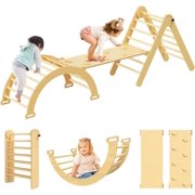7 in1 Pikler Triangle Set, Wooden Montessori Foldable Climbing Toys, Toddler Climbing Toys Indoor with Ramp, Arch and Ladder (Nature Wood)