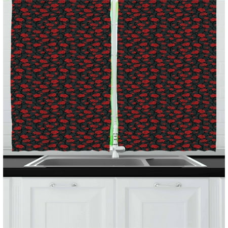 Red And Black Curtains 2 Panels Set Romantic Vintage Roses