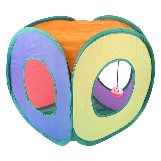Juguetes y túneles para gatos, tienda de campaña plegable de juguete, cama para gatos cubierta con 3 agujeros flexibles, condominio cuadrado divertido Zulema Túnel de gato