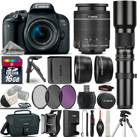 Canon EOS Rebel T7i DSLR Camera + 18-55mm STM + 500mm + EXT BATT - 16GB Kit