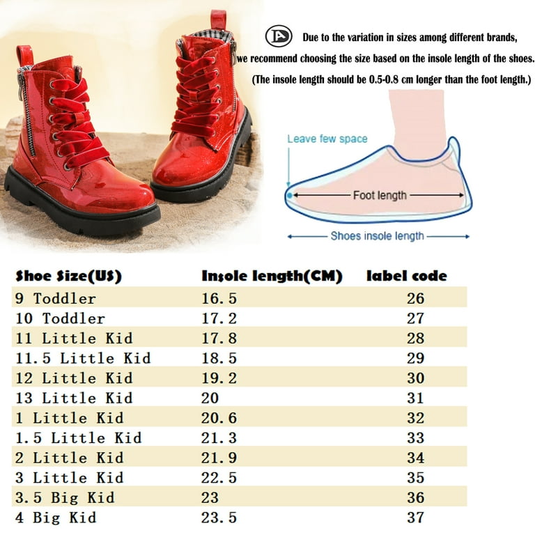 DADAWEN Boys Girls Ankle Boots Combat Boots Waterproof Boots with Side Zipper Glitter Red 13 Little Kid