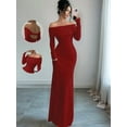 thumbnail image 2 of Women'S Long Sleeve Off the Shoulder Bodycon Dress Elegant Maxi Dress Cocktail Prom Dresses Wine Red M, 2 of 7