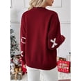 thumbnail image 4 of Women's Crew Neck Bow Jacquard Knit Sweater, Drop Shoulder Long Sleeve Loose Pullover Top for Christmas Holiday, 4 of 11