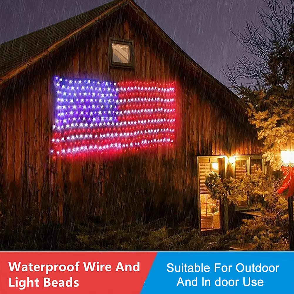 American Flag Light,390/420 Super Bright LEDs Flag Net Light, IP44 Waterproof String Light, US Flag Light for Independence Day Yard Garden Party Christmas Decorations - image 2 of 3