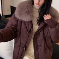 thumbnail image 7 of Womens Cropped Puffer Jacket Quilted Coat with Faux Fur Lapel Winter Warm Baggy Long Sleeve Zip Down Outerwear, 7 of 7