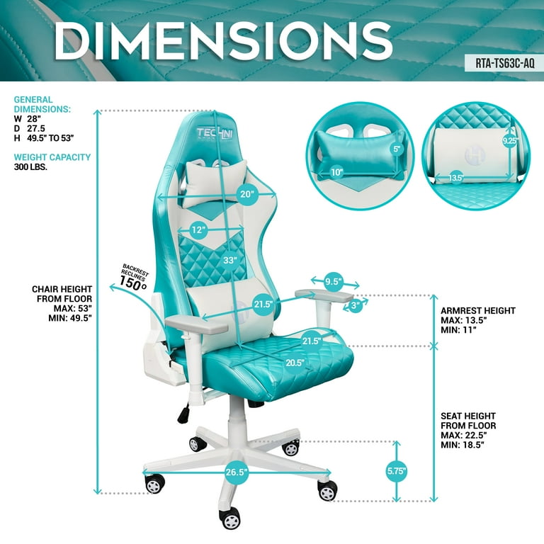 Techni Sport High Back Ergonomic Gaming Chair - Aqua - Walmart.com