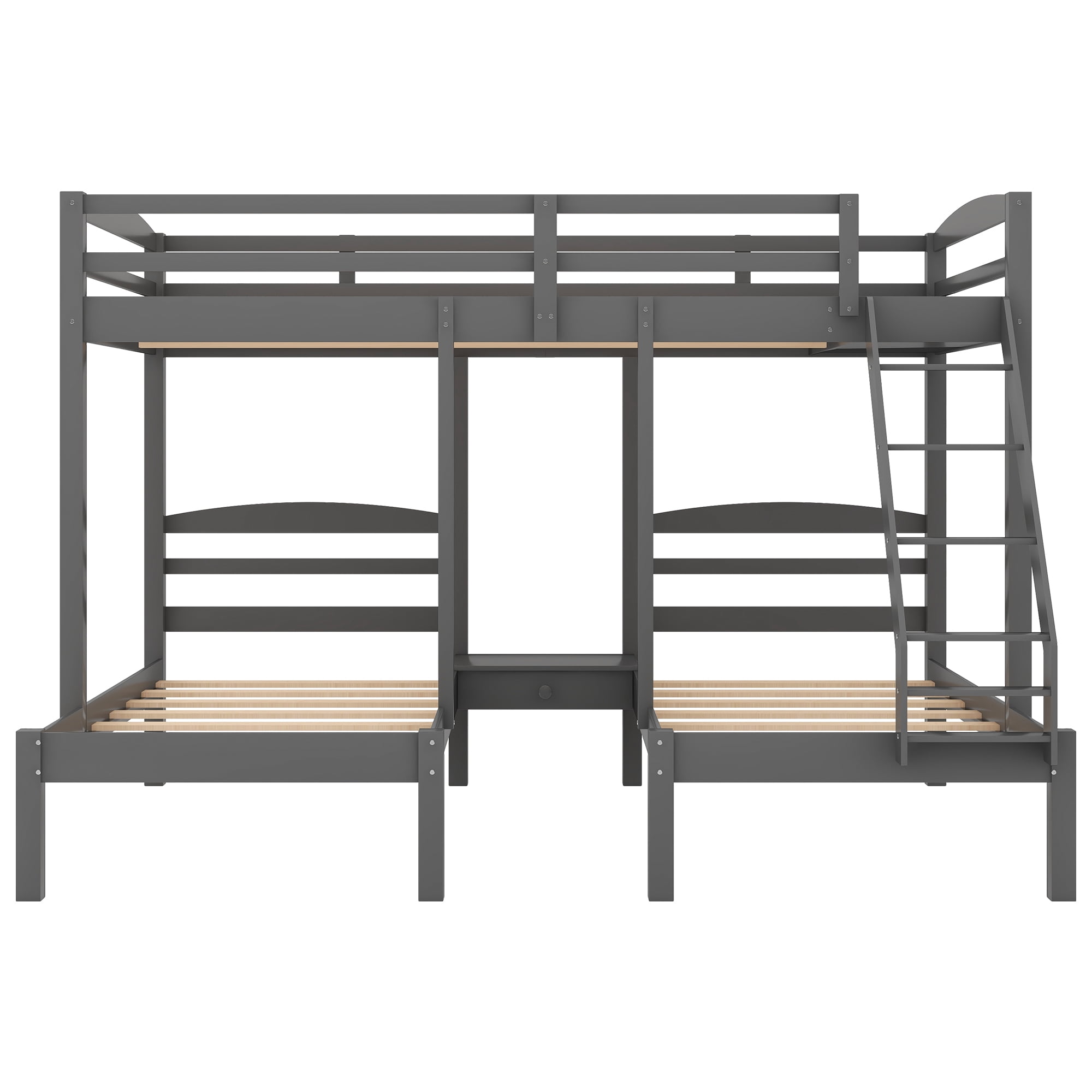 Euroco Full over Twin & Twin Bunk Bed, Wood Triple Bunk Bed for Kids' Room, Gray