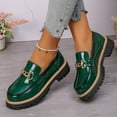 thumbnail image 2 of Green Women'S Patent Leather Loafers Slip On Shoes Casual Comfortable Low Heel Round Toe Shiny Non-Slip 1.2 Lbs, 2 of 9