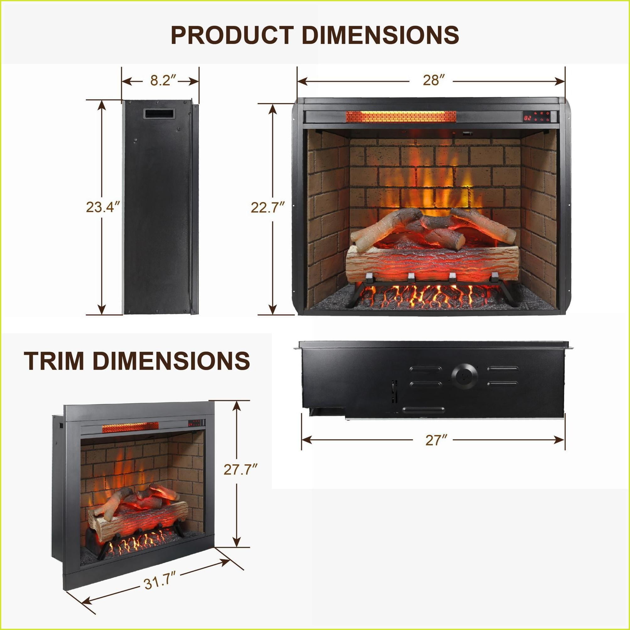 Electric Fireplace Insert, 28 Inch Western Modern with 3D Flame, Fire Crackling Sound & Touch Panel | Vent Free | Electric