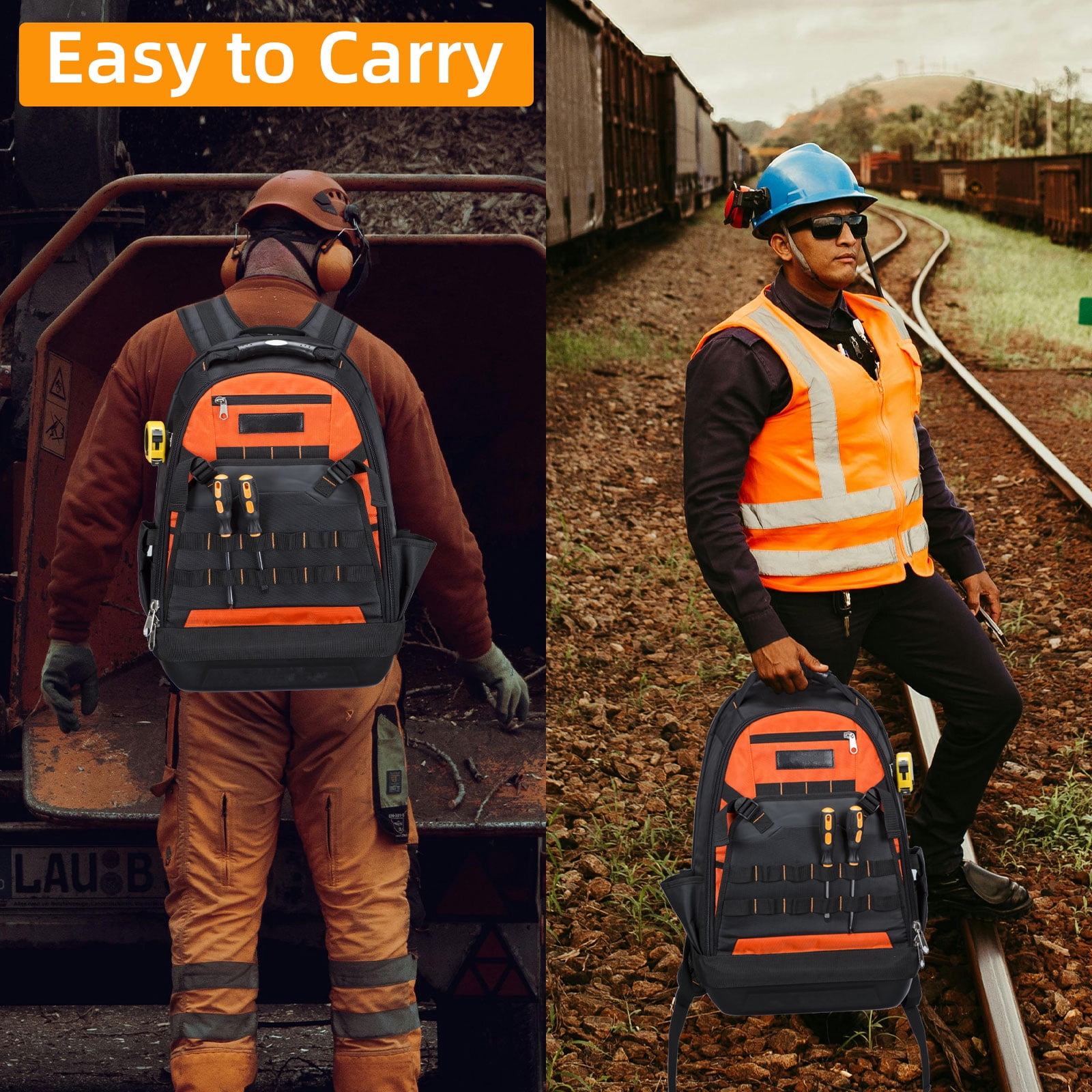 40-Pocket Heavy Duty Tool Backpack, Large Tool Bag for Men Women, HVAC Tool Bag Organizer, Tool Backpack with Laptop Compartment & Molded Base for Electrician Construction