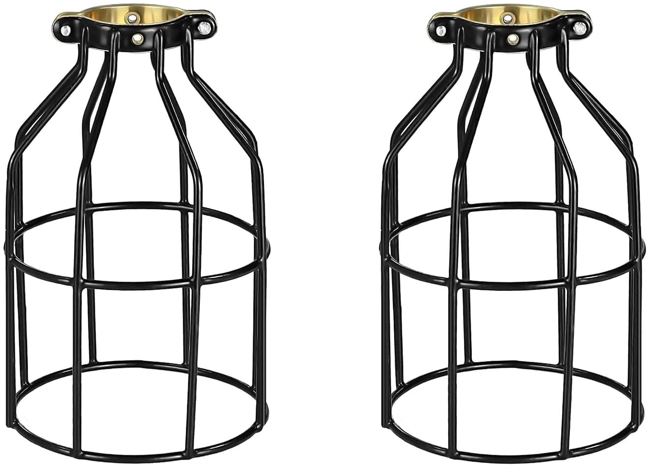 Simple Deluxe 2-Pack Adjustable Industrial Clamp on Metal Bulb Guard Cage for Pendant, Farmhouse Light Fixture, Vintage Lamp Shades and Hanging Lamp, Black