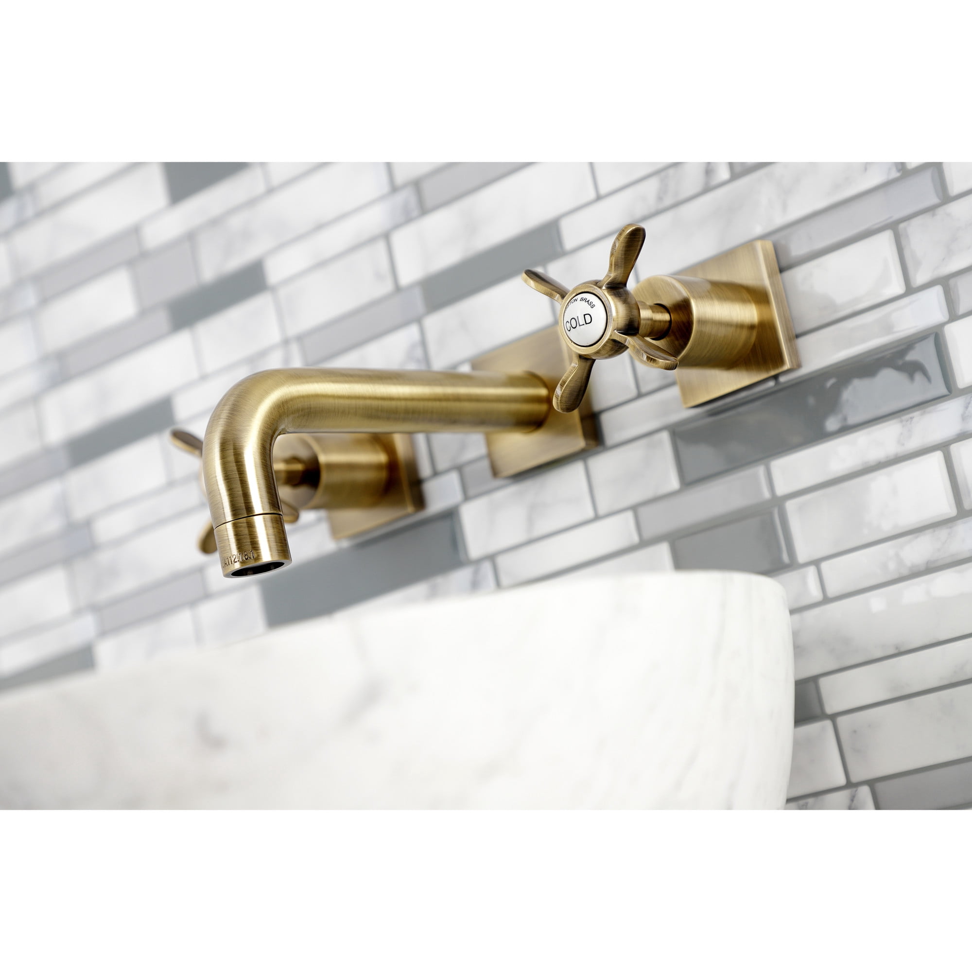 Kingston Brass KS6123BEX Essex Double-Handle Wall Mount Bathroom Faucet, Antique Brass