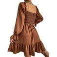 thumbnail image 4 of Qiylii Women’s Mini A-Line Dress, Long Sleeve Square Neck High Waist Smocked Dress, 4 of 5