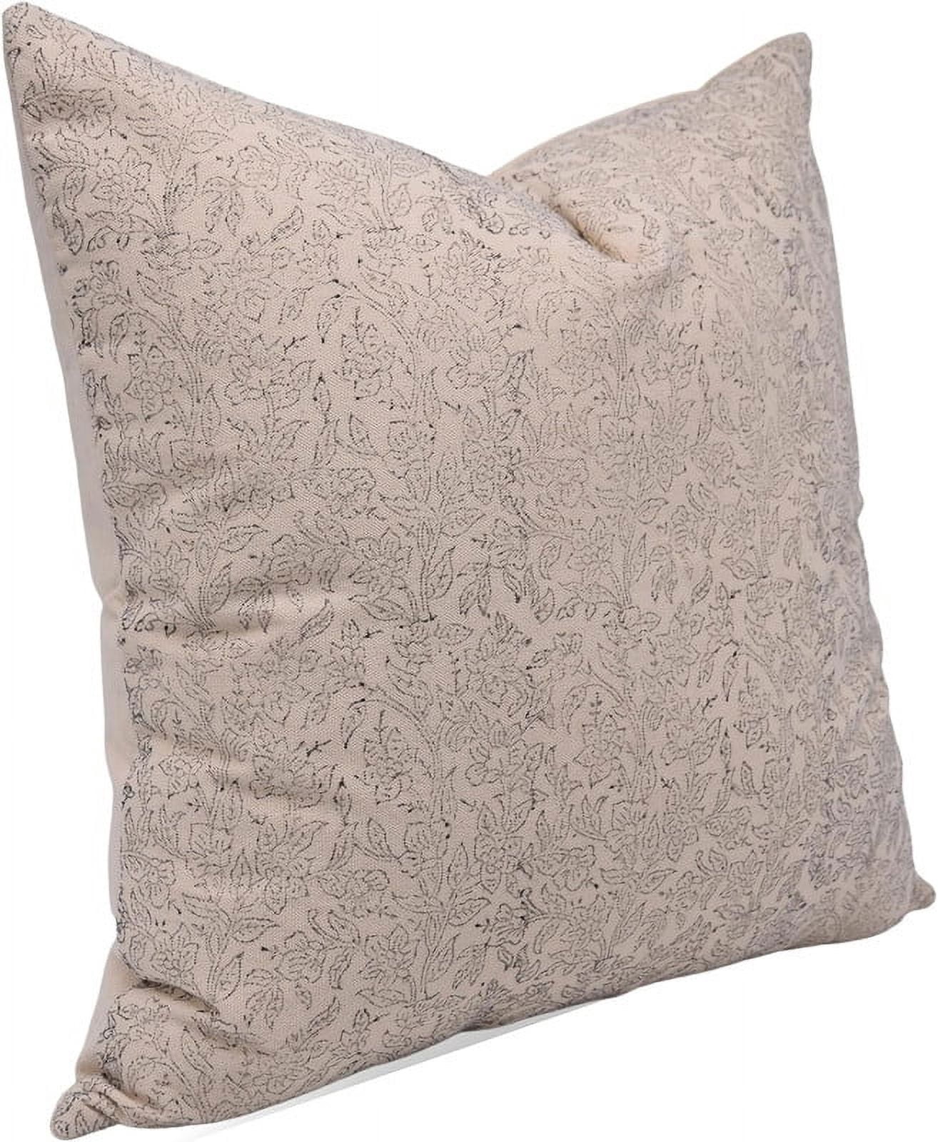 Fabdivine Handmade Duck Canvas Block Print Pillow Cover 20x20 Black Floral Cushion for Sofa