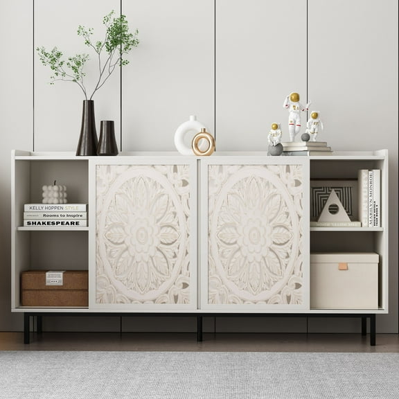 CQSXDA Versatile Mid Century Modern White TV Stand and Buffet Cabinet Offering Spacious Storage for Living Room Essentials