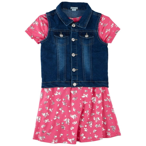 One Step Up Little Girls Butterfly Foil Dress & Denim Vest 5-6 Pink/denim  blue - Walmart.com