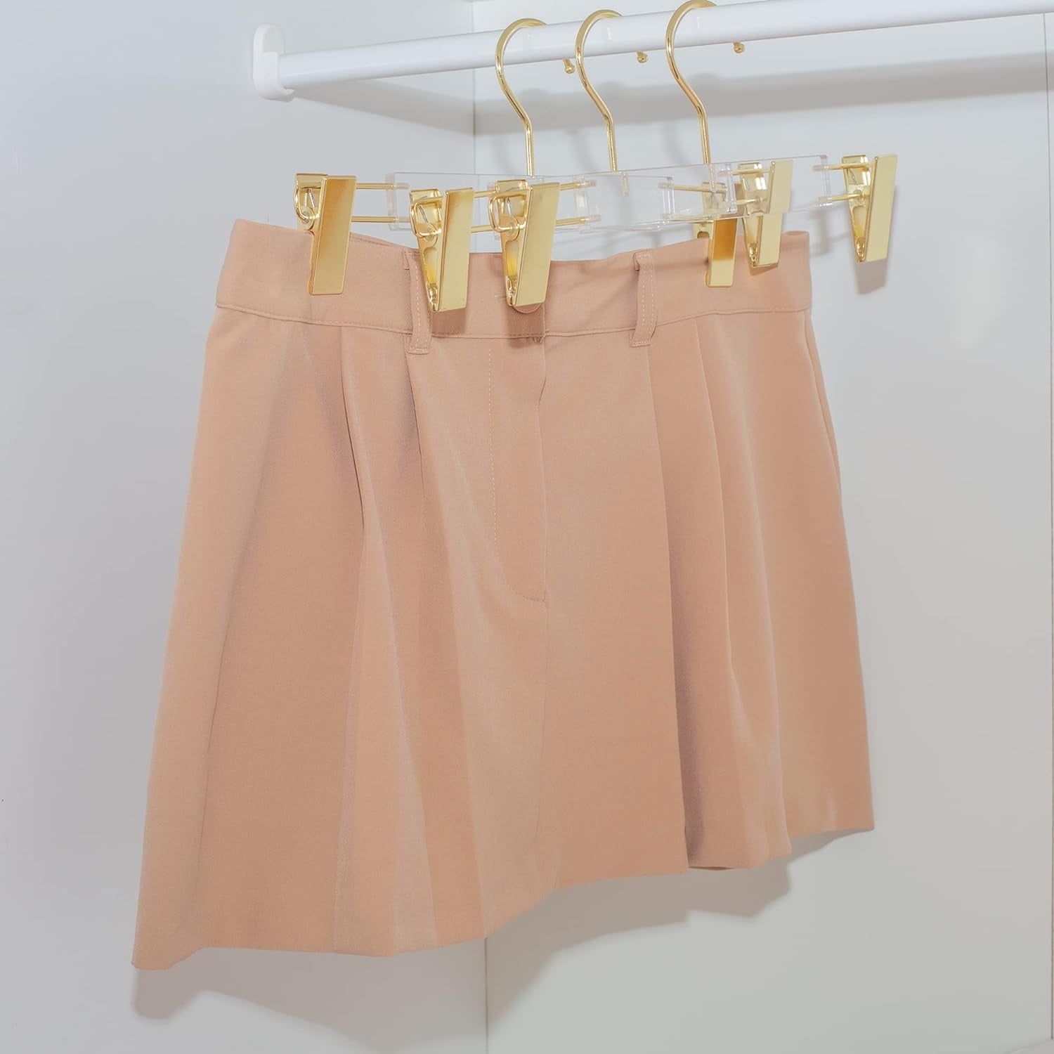 HomeCube USA Clear Acrylic Clothes Hanger with Gold Hooks & Clips – Heavy Duty Organizer for Skirts, Pants & More – Elegant Lucite Design for Closet, Home, Boutique & Retail Display
