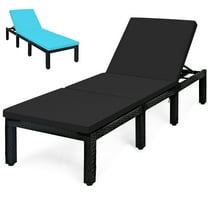 Costway Patio Rattan Lounge Chair Chaise Recliner Adjust Cushion Black & Turquoise Cover