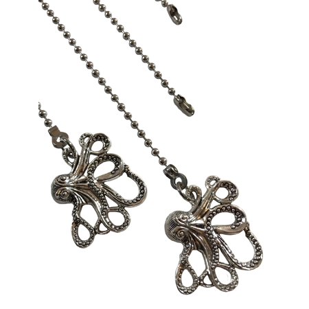 Octopus & Sea Turtle Fan Light Pull Chain Set - Silver Tone Ocean Theme Decor For Ceiling Fan Or Lamp
