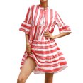 thumbnail image 1 of Xuanfei Women Striped V Neck Flare Half Sleeve Swing Boho MIni Dress, 1 of 7