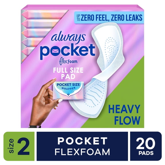 Always Pocket with FlexFoam Pads, Size 2, Heavy Flow, Wings, 20 Count
