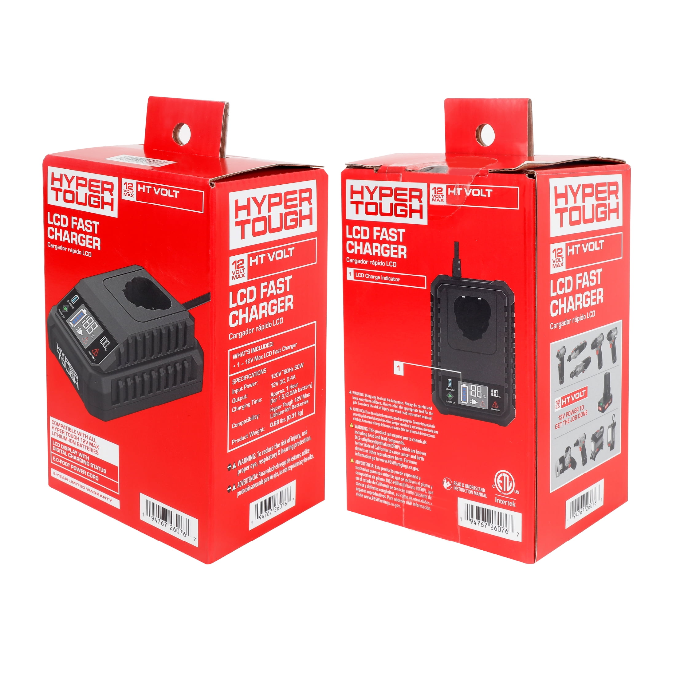 Hyper Tough 12V LCD Display Fast Charger with 2.4Ah and Charge Indicator