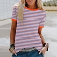 thumbnail image 2 of Rvasteizo Women Stripe Print Color Crew Neck Short Sleeve Tops Casual Tee for Women, 2 of 5
