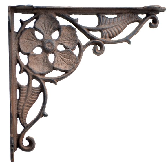 Support d'Étagère Décoratif Fleur Feuille Marron Fonte 9.375 Pouces