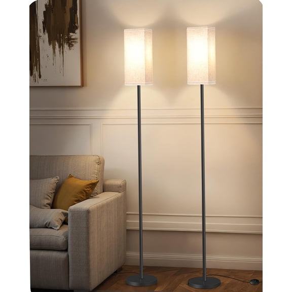 Set of 2 Floor Lamps for Living Room, Modern Tall Standing 19, Beige