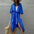 thumbnail image 2 of Kilaqueen Beach Cover Ups for Women Open Front Lacing Solid Color Half Sleeve Cardigan Casual Bikini Swimwear Coverup, 2 of 5