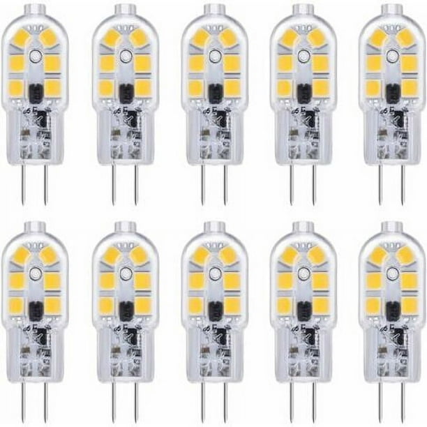 Bombilla LED G4 12 V 2 W blanco frío 6000 K, 200 LM, equivalente a halógeno bipin G4 10 W 20 W, lámpara LED G4 12 V CA/CC para autocaravanas/campanas de cocina, no regulable, paquete de 10