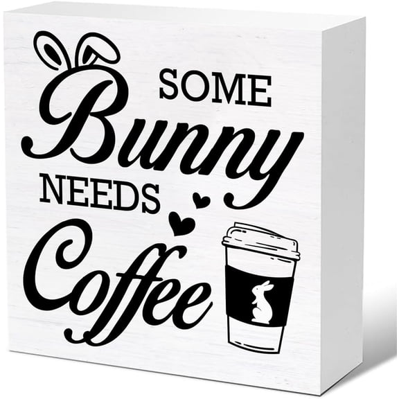Zomyto 5"x5" Easter Coffee Decor Some Bunny Needs Coffee Wood Sign Home Kitchen Desk Tabletop Shelf Decor Easter Decorations