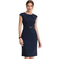 thumbnail image 2 of INSPIRE CHIC Robe de Bureau Élégante pour Femmes à Col Rond, Manches Cap, Ceinturée, Robe Fourreau de Travail Grande Bleu Foncé, 2 of 2