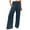 Navy, variant on Cotton Linen Pants for Women High Waist Elastic Waist Solid Color Long Wide Leg Pants with Pocket Dark Gray S