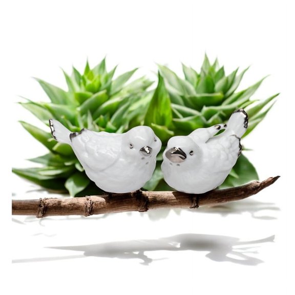 Ceramic Platinum Trim White Birds Salt and Pepper Shakers, Bird Watcher Gift, Nature Lover Gift, Kitchen Decor
