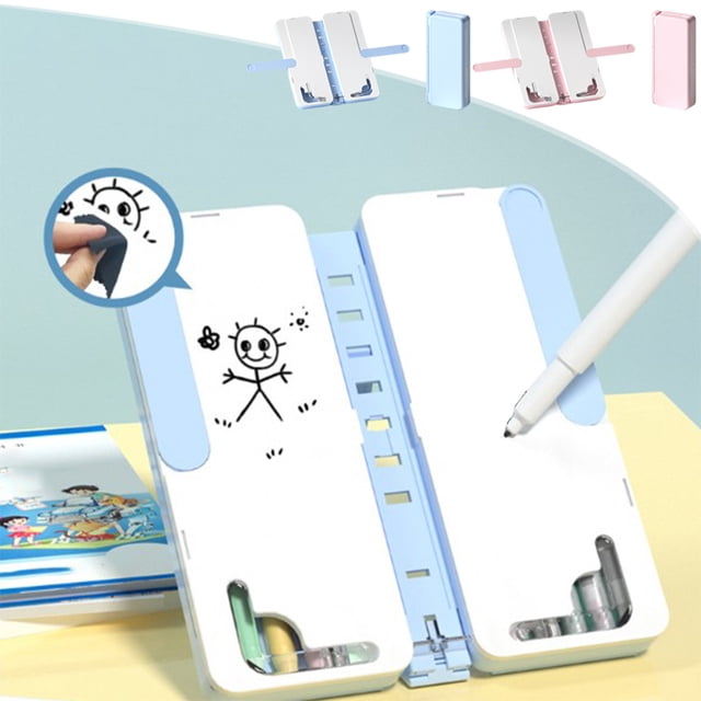 Atril Plegable con Estuche para Lápices | Soportes de Plástico Ajustables | Pizarra Blanca | Organizador de Material Escolar y de Oficina para Escritorio