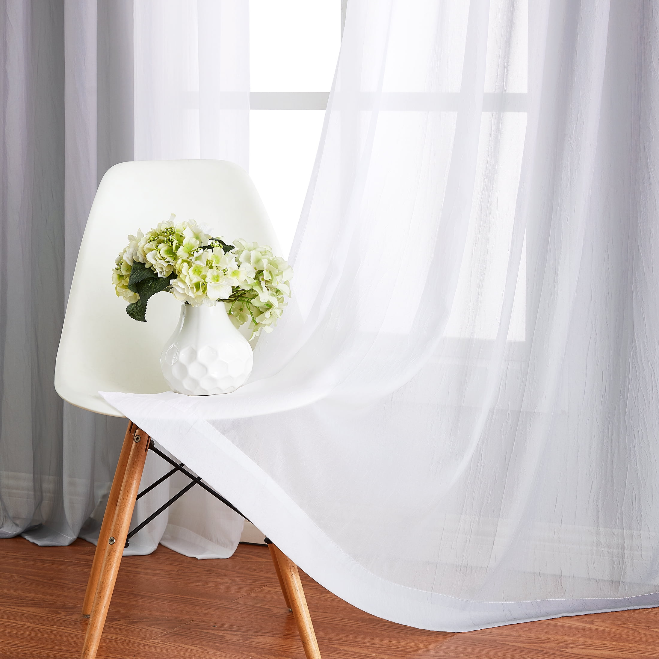 Junvictex Ombre Chiffon Sheer Grey Window Curtain Panels 52"Wx63"L Crinkle Voile for Living Room Bedroom,Grommet,2 Panels