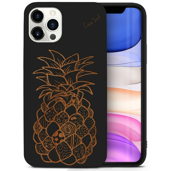Case Yard Wooden Case for iPhone-12-Pro-Max Soft TPU Silicone cover Slim Fit Shockproof Wood Protective Phone Cover for Girls Boys Men and Women Supports Wireless Charging Pineapple Express Design