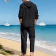 thumbnail image 6 of ZVNAΖH Men's Boho Linen 2-Piece Set Long Sleeve Hooded Button Up Shirt & Drawstring Pants Summer Beach Casual Outfit, 6 of 9