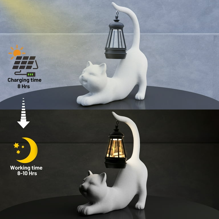Solar Cat Garden Statue - 10 Inch Outdoor Solar Light Decor For Yard, Patio, Or Porch