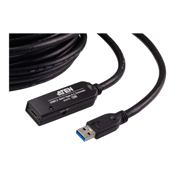 ATEN 10 M USB 3.2 Gen1 Extender Cable - 32.81 ft USB/USB-C Data Transfer Cable for PC, Notebook, Peripheral Device, Camera - First End: 1 x USB 3.2 (Gen 1) Type A - Male - Second End: 1 x 24-Pin US...
