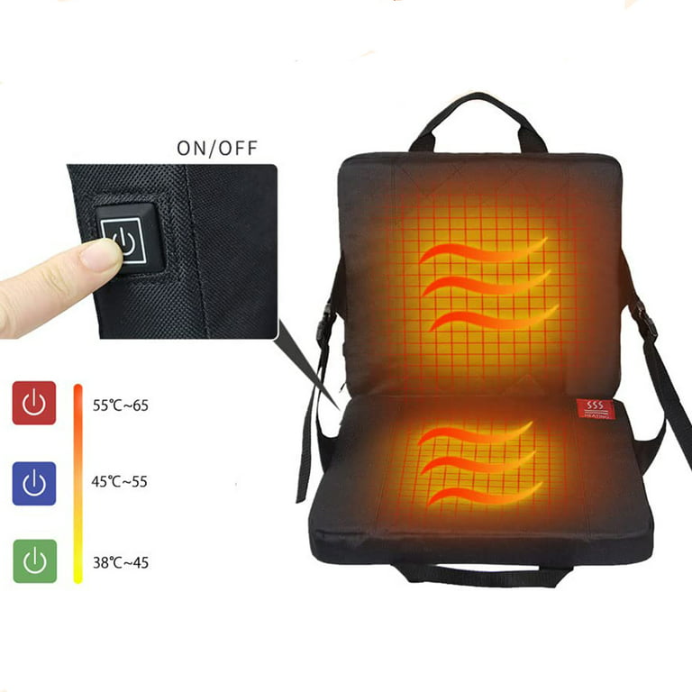 Heated Seat Cushion Cordless Rechargeable Stadium Seat Pad with Backrest 131F USB Battery Heated Bleacher Cushion Portable Heating Pad, Adult Unisex