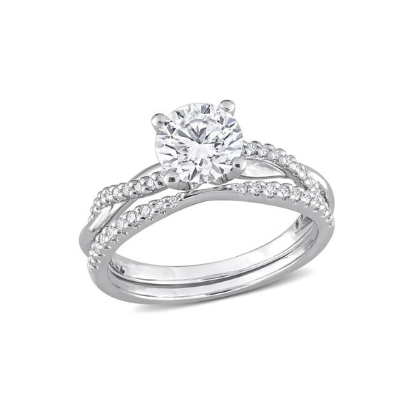 1.50 Carat (Ctw) Synthetic Moissanite Bridal Ring Engagement Wedding Set in Sterling Silver for Women