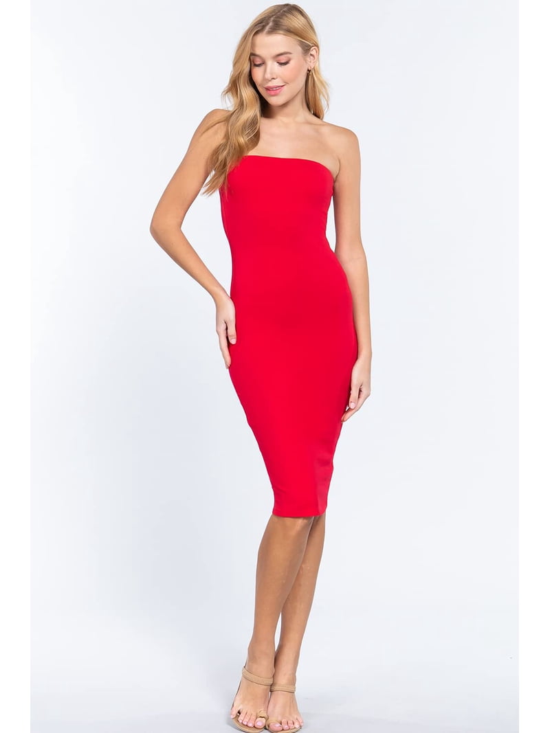 J. Method Women's Midi Dress Strapless Tube Top Stretch Basic Casual Knee Length One Piece
