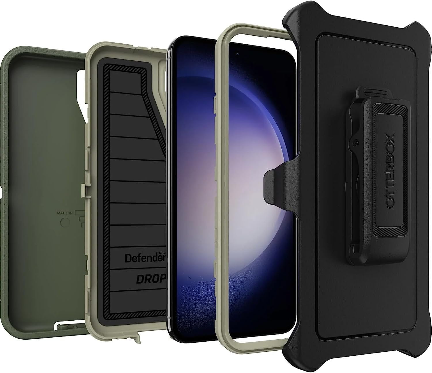 OtterBox Galaxy S23+ Only - Defender Series Case - Lichen The Trek, Rugged & Durable - with Port Protection - Includes Holster Clip Kickstand - Microbial Defense Protection - Non-Retail Packaging