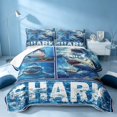 thumbnail image 2 of Erosebridal Marine Shark Bed Spread Queen, Coastal Animal Queen Coverlet Set, Navy Reversible 3-Piece, 1 Quilt and 2 Pillowcases, 2 of 7