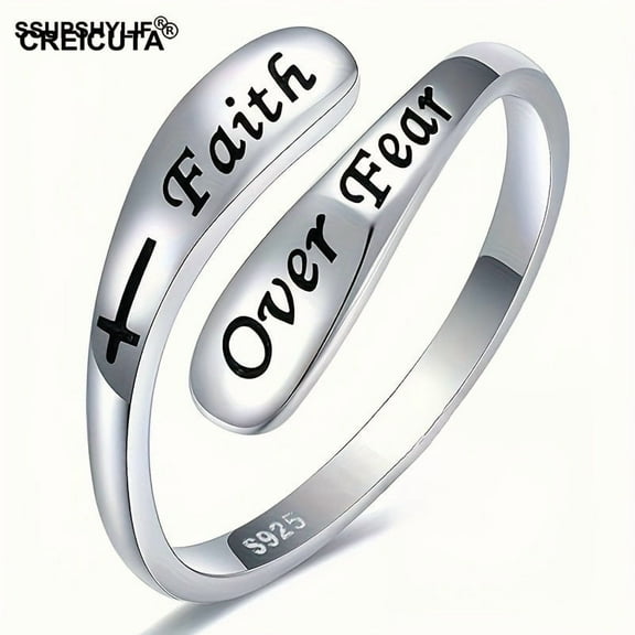 Faith Over Fear Cross Ring – Adjustable Inspirational Christian Jewelry for Women & Men