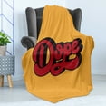 thumbnail image 4 of 1990s Soft Flannel Fleece Blanket, Hand Drawn Dope Words Slang Design with Mustard Toned Background Cursive, Cozy Plush for Indoor and Outdoor Use, 60" x 80", Vermilion and Mustard, by Ambesonne, 4 of 5